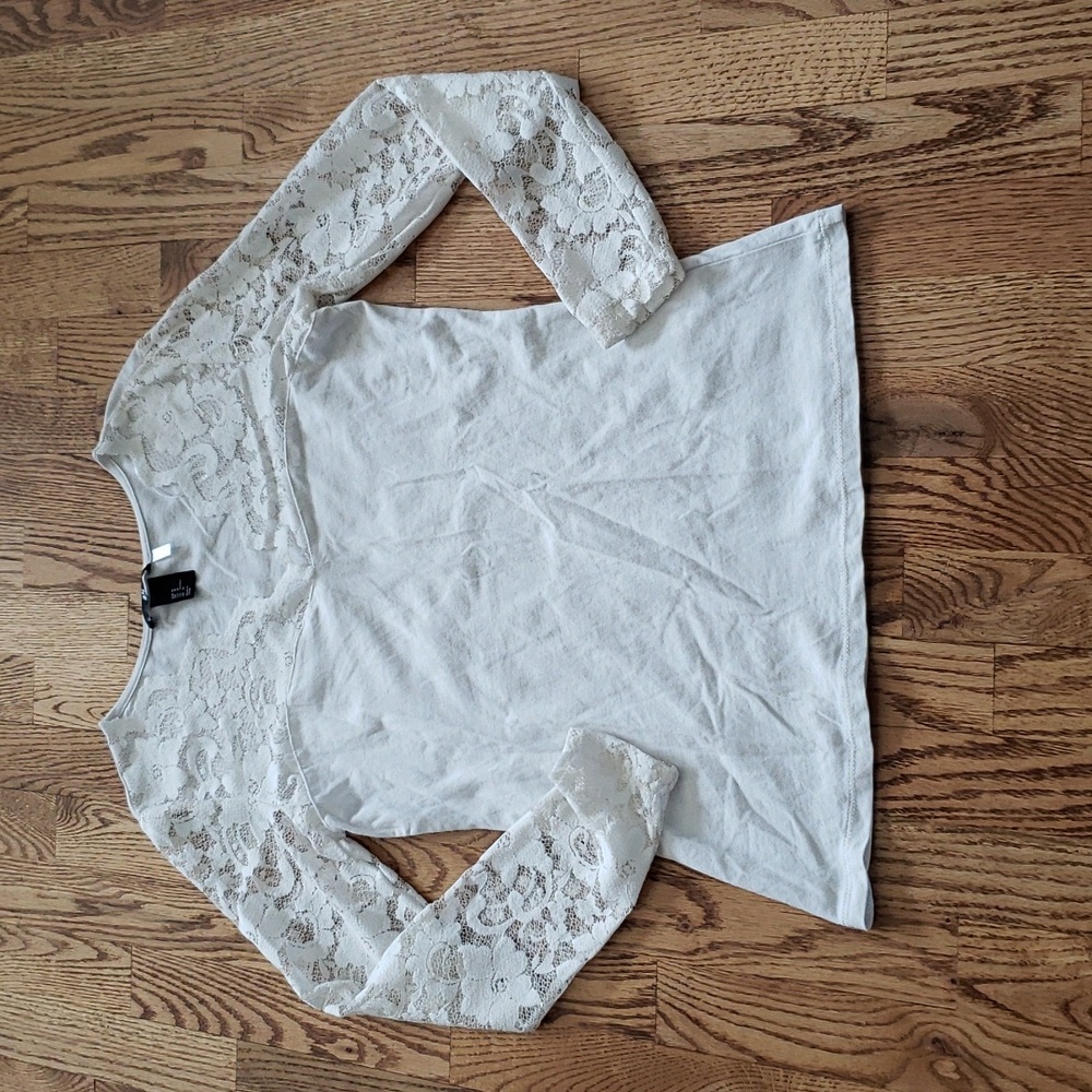 (M) H&M Lace Sheer Details V Neck Scalloped Trim Statement Sleeves Bohemian